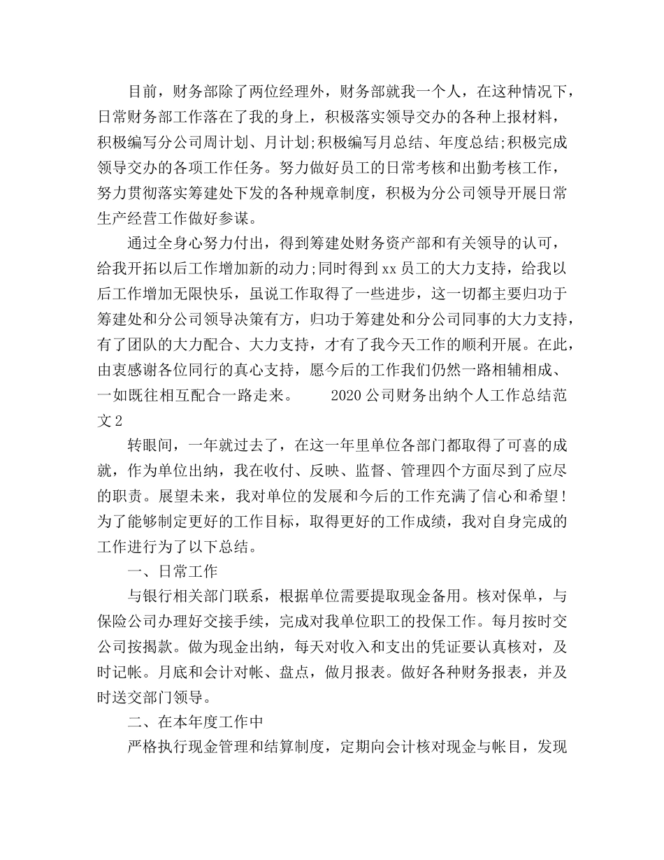 2024公司财务出纳个人工作总结范文 _第2页