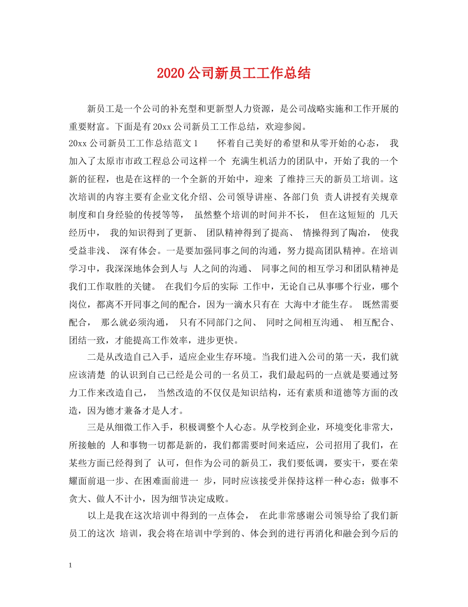 2024公司新员工工作总结 _第1页