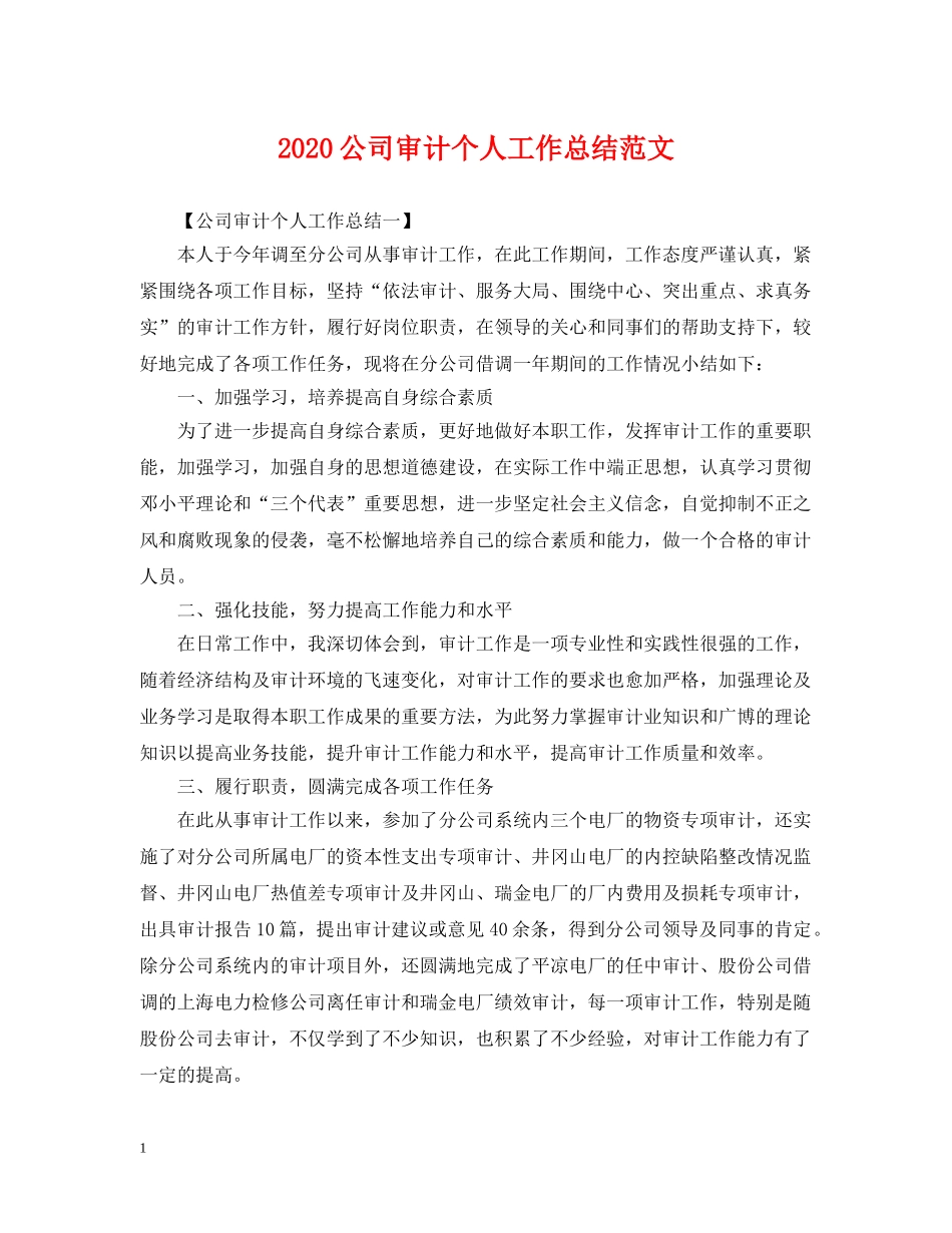 2024公司审计个人工作总结范文 _第1页