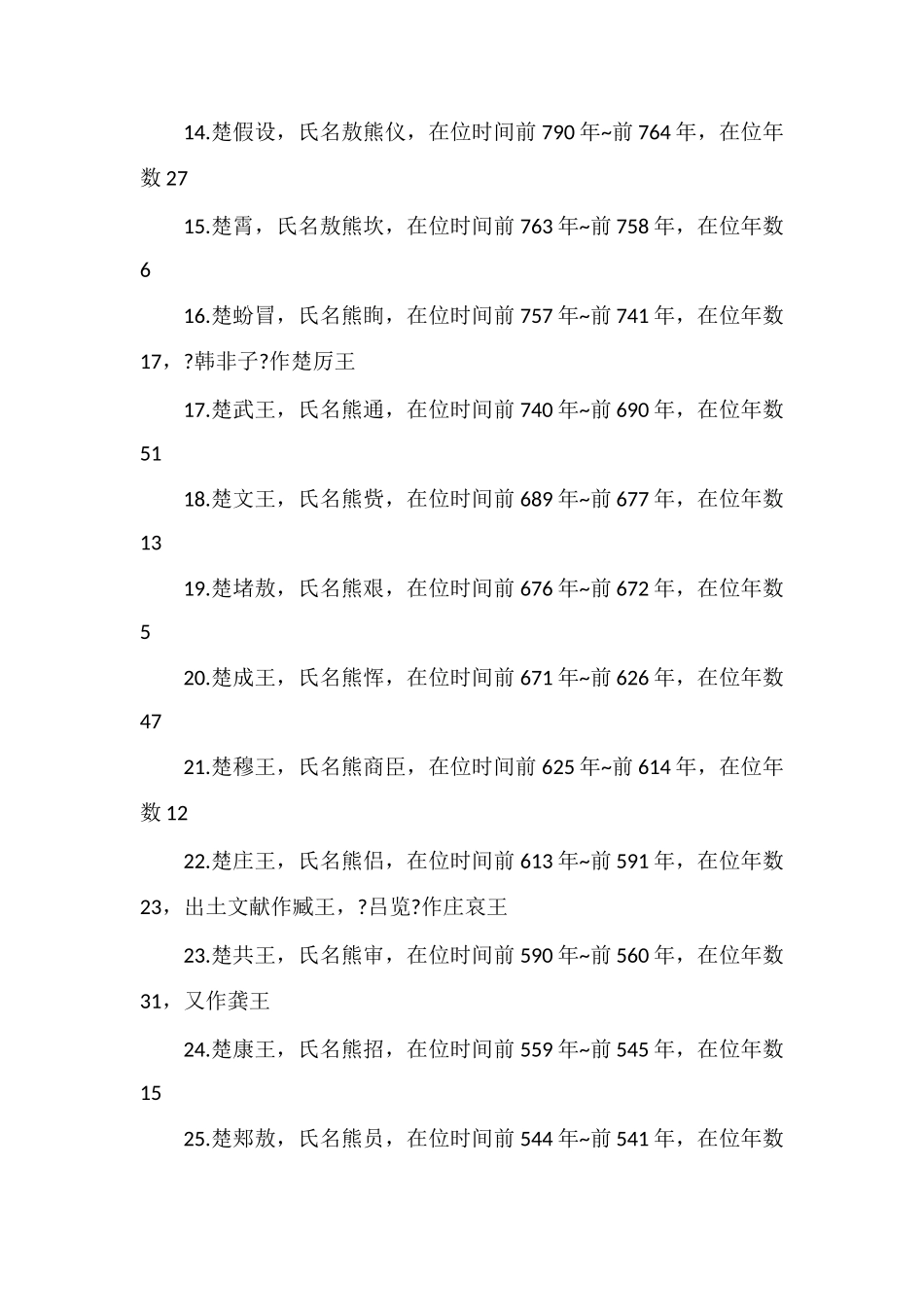 楚国历代国君一览表楚国有过哪些国君_第2页