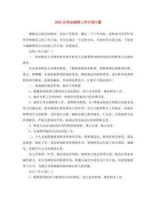 2024公司出纳的工作计划5篇 