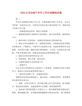 2024公司出纳下半年工作计划精选多篇 