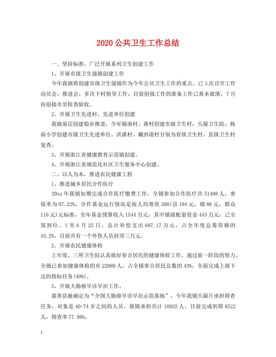 2024公共卫生工作总结2 _第1页