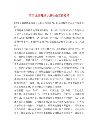 2024全面建成小康社会工作总结 