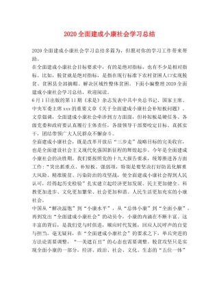 2024全面建成小康社会学习总结 