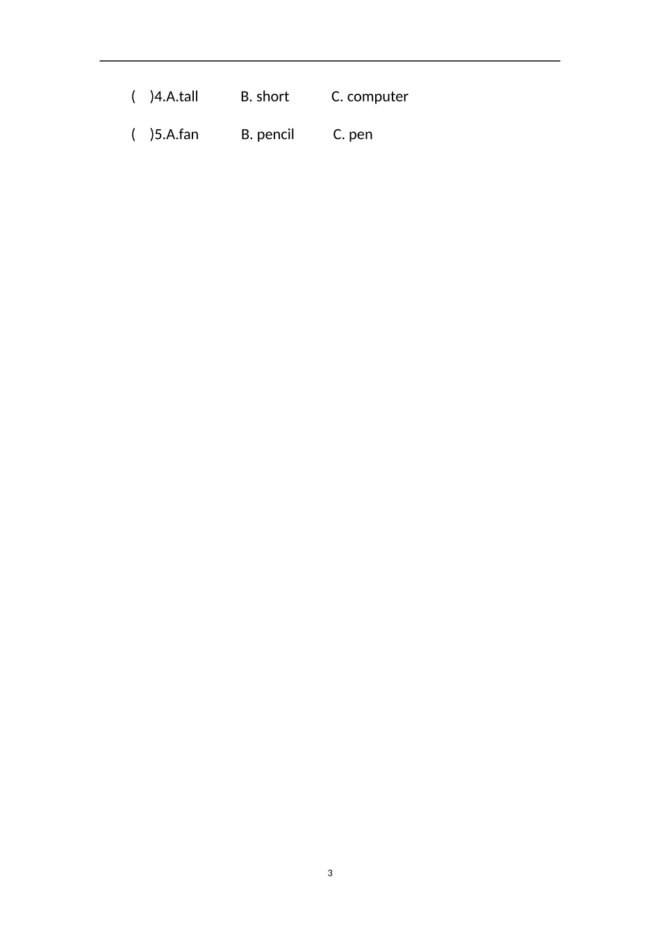 PEP四年级英语上册期中考试题_第3页