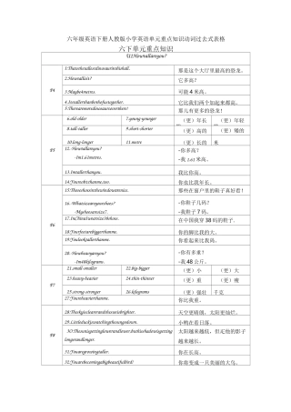 六年级英语下册人教pep版小学英语 单元重点知识 动词过去式表格