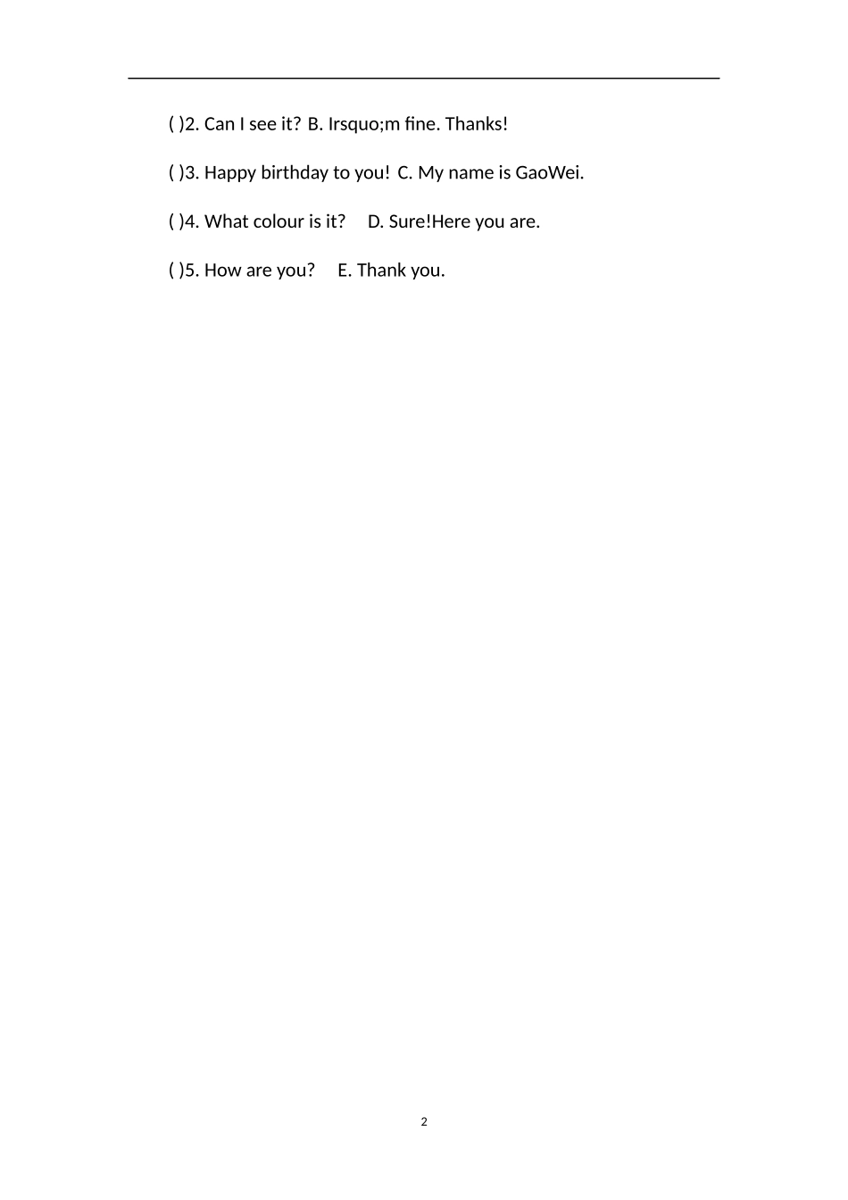 1617学年三年级上学期英语期末测验卷_第2页