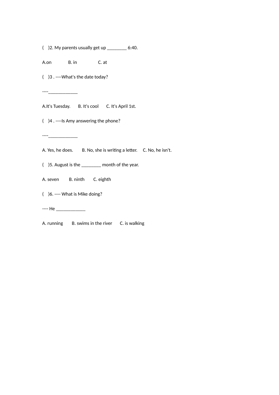 人教版小学五年级英语期末考试题附答案_第2页