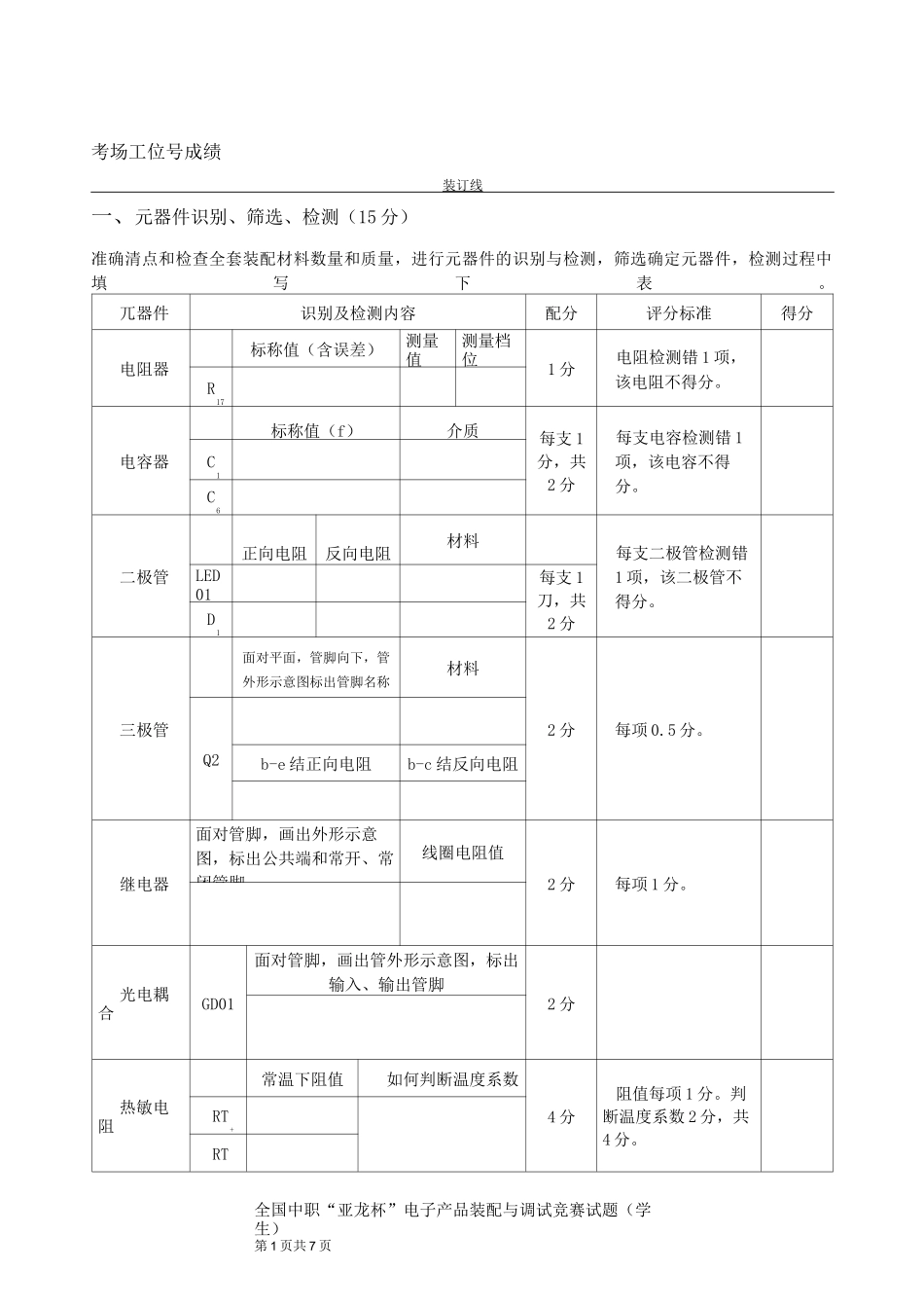 “亚龙杯“全国中职电子技能大赛正式试卷_第1页