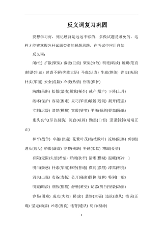 反义词复习巩固