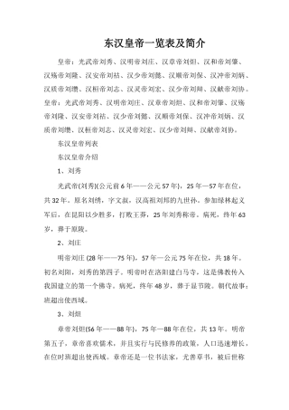 东汉皇帝一览表及简介