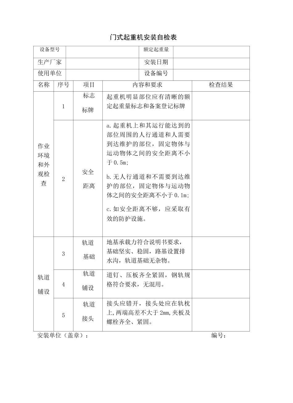 门式起重机安装自检表_第2页