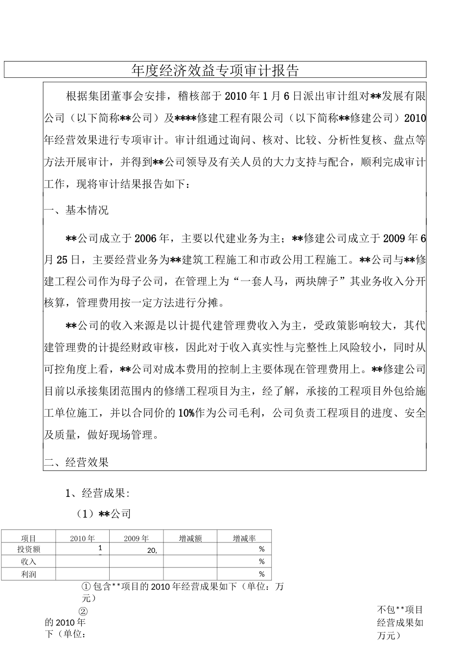 经济效益专项审计报告总结归纳_第1页