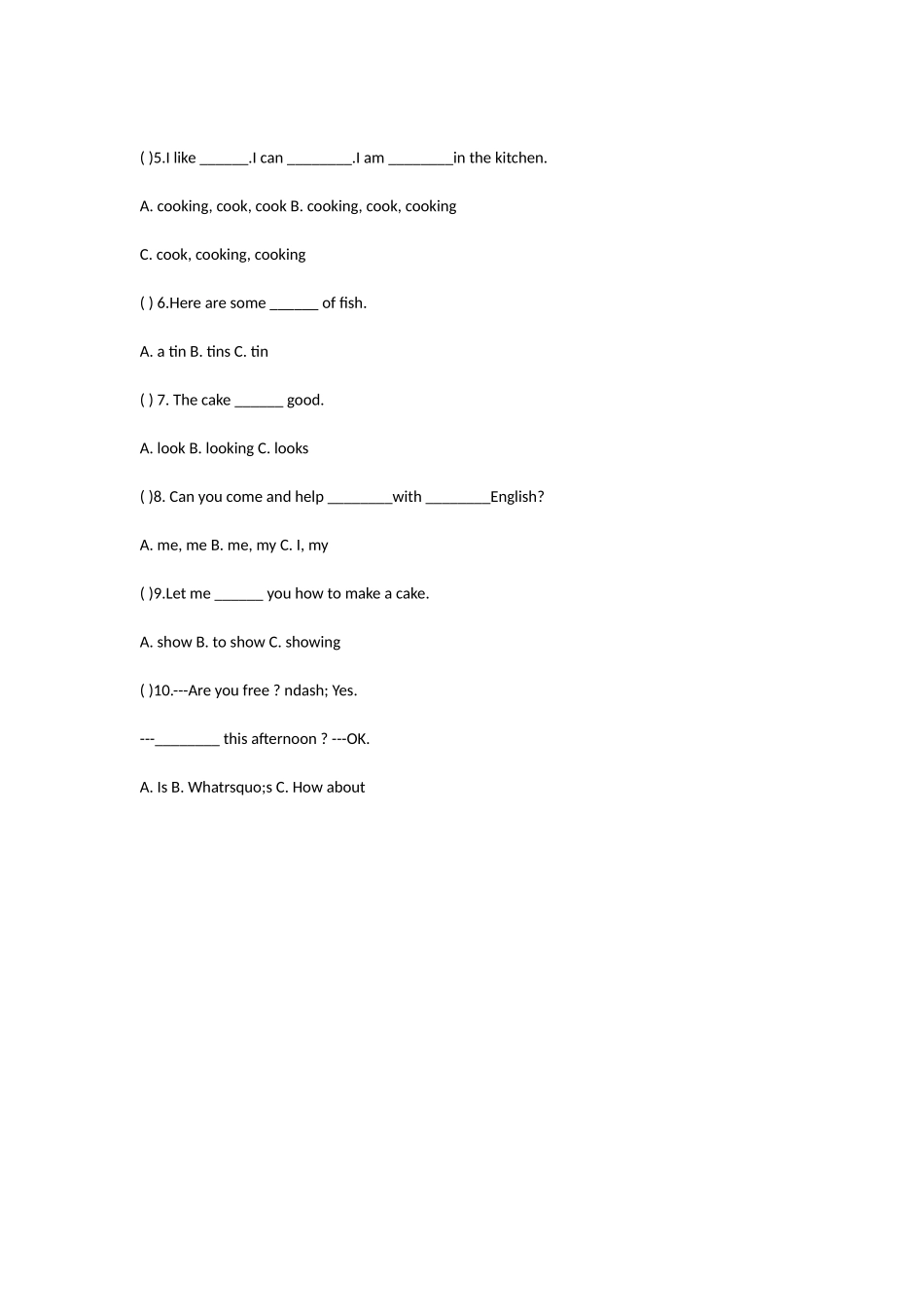 牛津版五年级上册英语期末试卷（含听力）_第3页