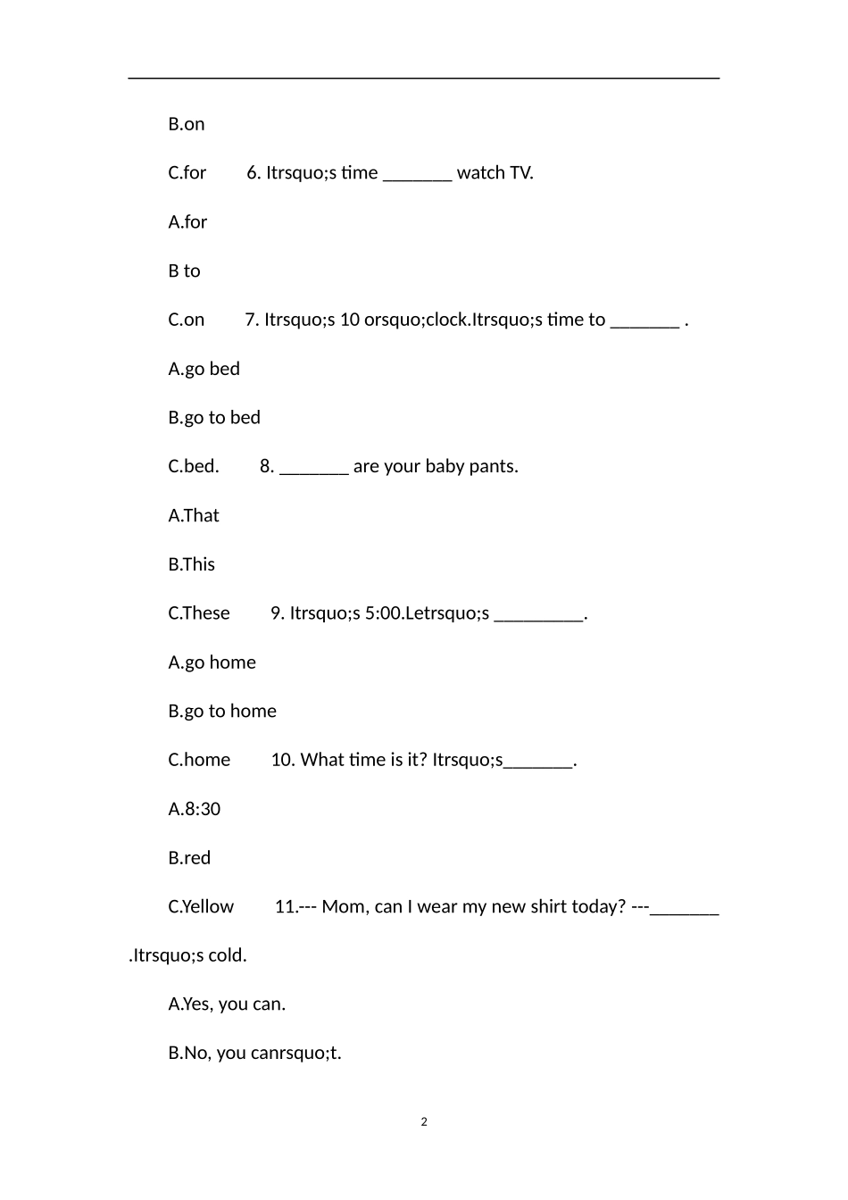 PEP英语四年级下册专项练习：情景对话_第2页