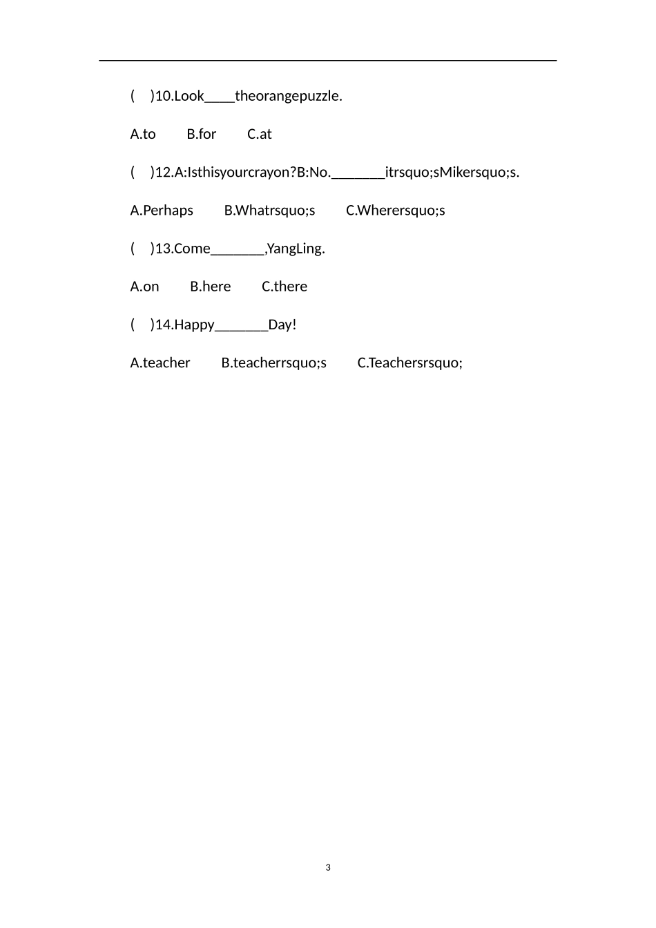 4年级英语上册期中试题（北师大版）_第3页