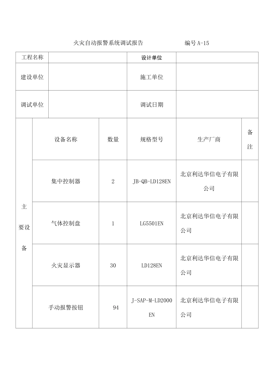 火灾自动报警系统调试报告A_第1页