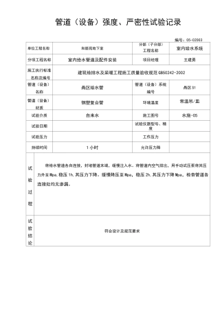管道(设备)强度严密性试验记录