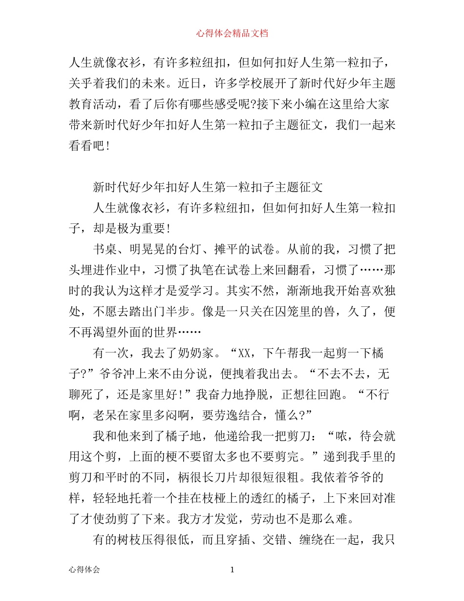 新时代好少年扣好人生第一粒扣子主题征文 新时代好少年学习心得怎么写 _第1页
