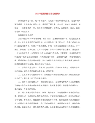 2020年医药销售工作总结报告