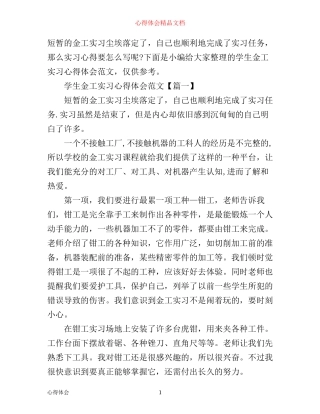 学生金工实习心得体会范文