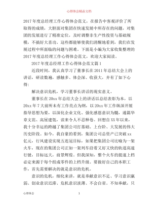 年度总经理工作心得体会范文