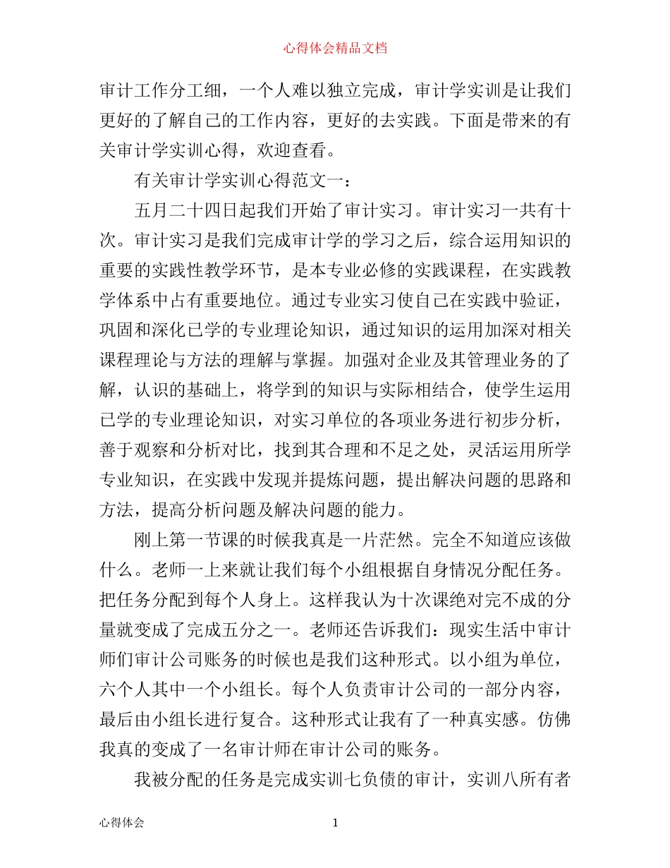 有关审计学实训心得体会4篇_第1页