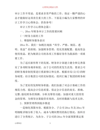 审计工作学习心得体会