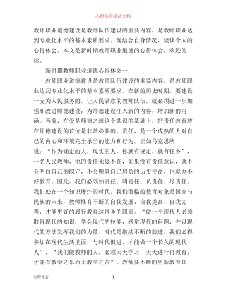 新时期教师职业道德心得体会3篇