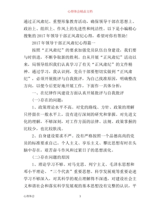 年领导干部正风肃纪心得范文