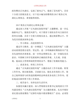 税务正风肃纪心得体会