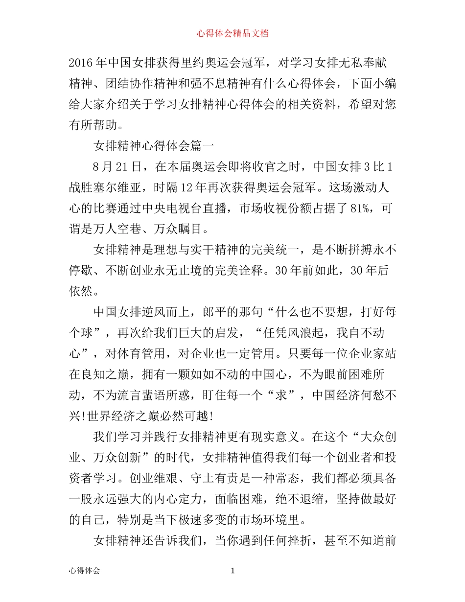 学习女排精神心得体会_第1页
