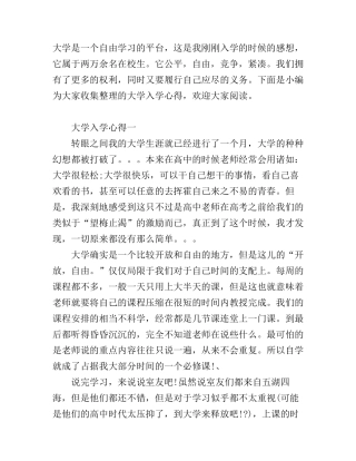 大一入学心得体会