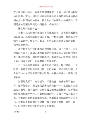 团队培训心得体会