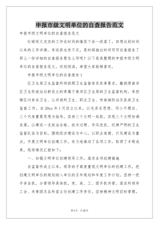 申报市级文明单位的自查报告范本