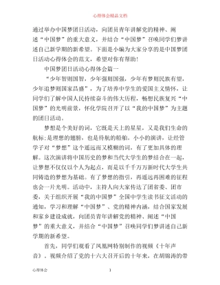 中国梦团日活动心得体会