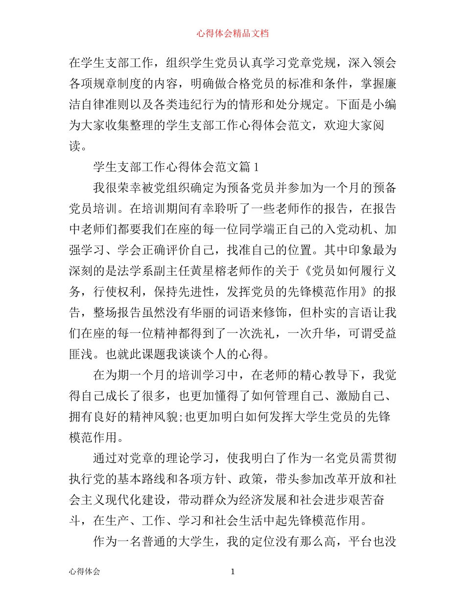 学生支部工作心得体会范文_第1页