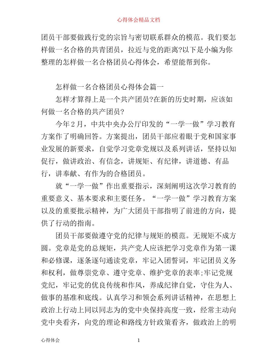 怎样做一名合格团员心得体会_第1页