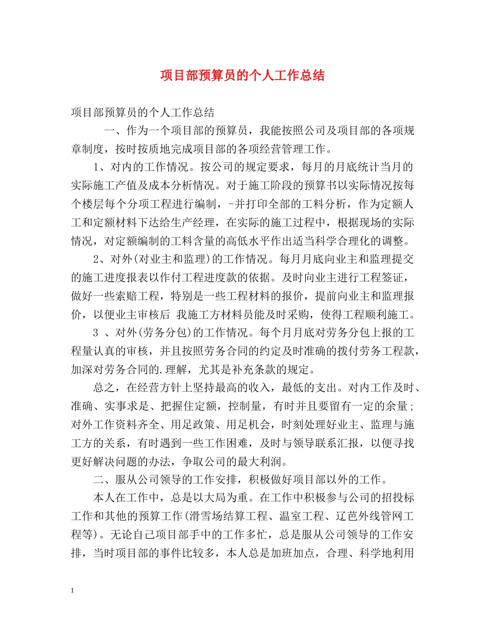 项目部预算员的个人工作总结 _第1页
