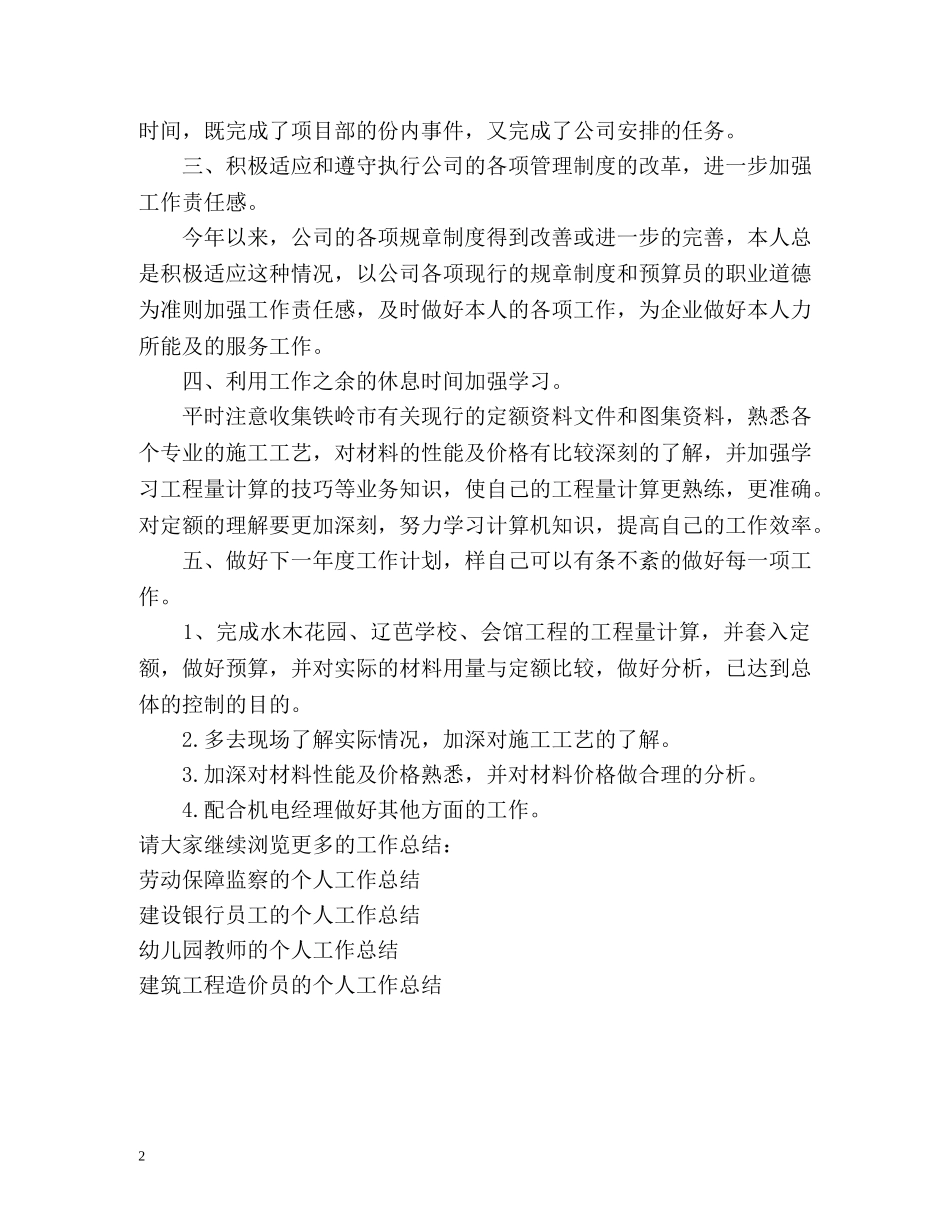 项目部预算员的个人工作总结 _第2页