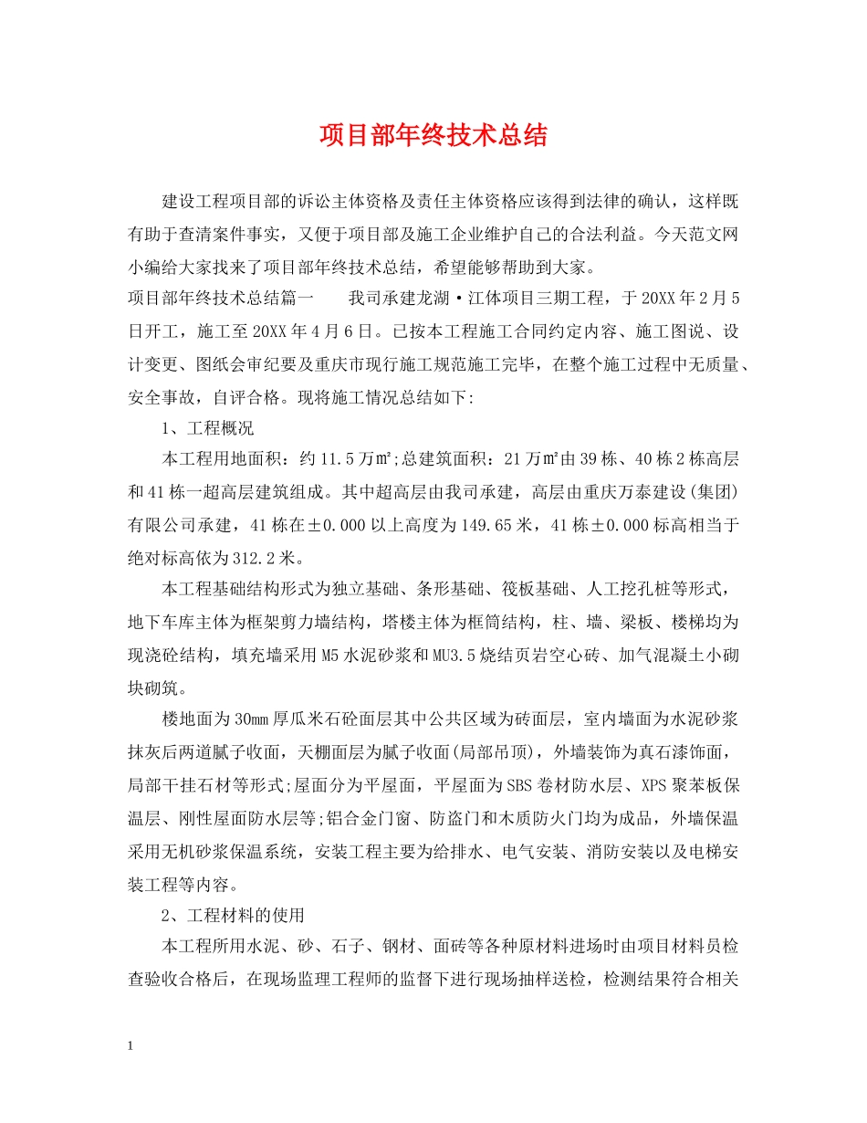 项目部年终技术总结 _第1页