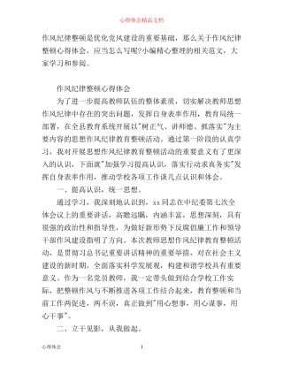 作风纪律整顿心得体会