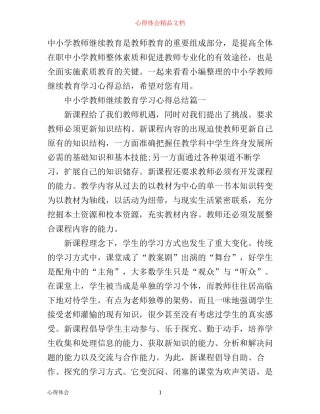中小学教师继续教育学习心得总结