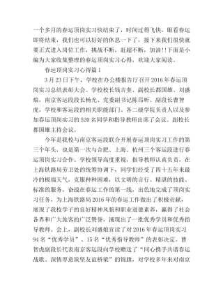 春运顶岗实习心得