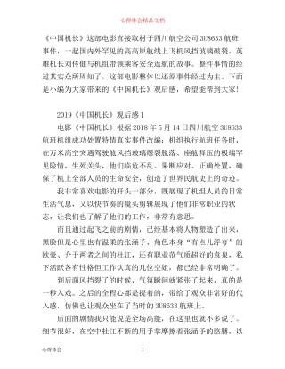 热门电影《中国机长》观后感心得范文大全5篇精选