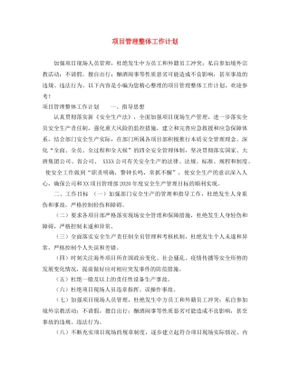 项目管理整体工作计划 