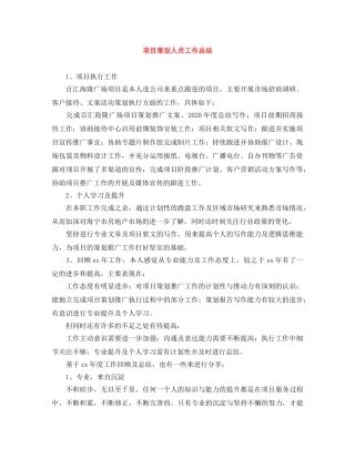 项目策划人员工作总结 