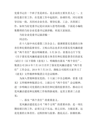 当好企业党委书记演讲稿