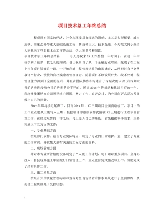 项目技术总工年终总结 